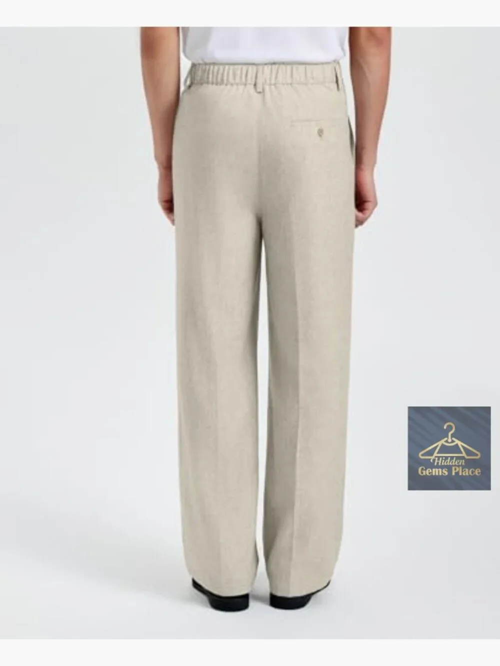Mens Linen Casual Dress Pants Baggy Pleated Wide Leg Slacks Relaxed Fit Trousers